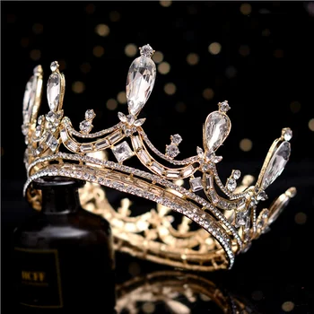 HG015 Europos klasikinis apvalios lajos nuotakos hairpiece elegantiškas kalnų krištolas tiara aukštos klasės princesė nuotaka vestuvių vinjetė