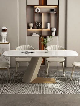 Šviesos prabanga high-end marmuro stalas roko valdybos modernių paprastų buitinių dydžio stačiakampio formos kūrybos stalas ir kėdė combinati