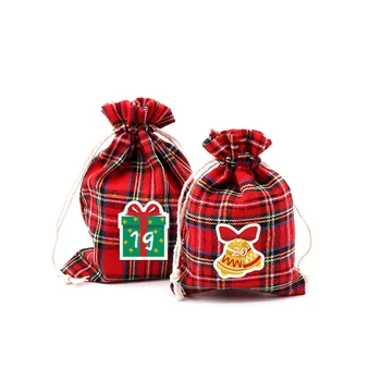 Raudona Grotelės 13x18cm Medvilnės Raišteliu Maišelį Nustatyti Spausdinami Tinkamas Rankų Pamušalas Lentelė Kilimėlis Saugojimo Krepšys Kalėdų Prekes