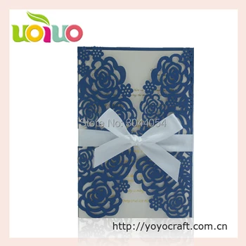 Rose vestuvių pakvietimo vestuvių naudai royal blue vintage pakvietimo su apgaubia ir atitikimo rsvp kortele
