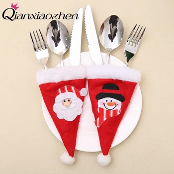 Qianxiaozhen Mini Kalėdų Skrybėlę Peilį, Šakutę, Šaukštą Peiliai Padengti Maišelį Kalėdų Stalo Dekoravimas Kalėdų Dekoracijas Virtuvė