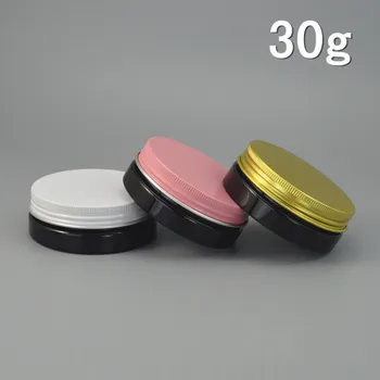 60pc/daug 30ml Juodo Plastiko Kosmetikos Jar Serumo Buteliuką Auksinė Rožinė Balta Aliuminio Dangtelis 