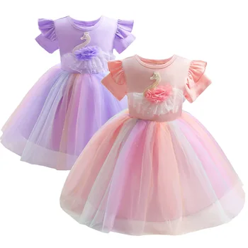 2022 M. Vasarą Medvilnės Aplikacijos Baby Girl Dress Gimtadienio Vaivorykštė Purus Akių Gazas Šalies Vestuvinė Suknelė Princesė Vakaro Suknelės