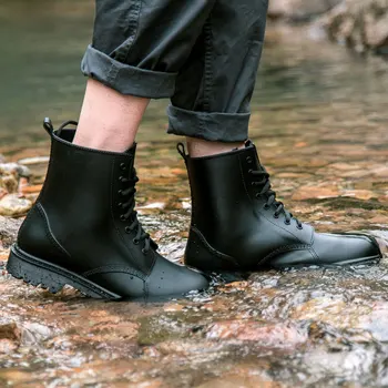 Mados lietaus batai vyriški matinio ne slydimui, dilimui lietaus batai guminiai batai atsitiktinis trumpas vyriški vandens batai vyrams batai