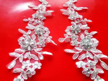 Hand made crystal blizgančiais lopais 28*9cm siūti Cirkonio Dramblio kaulo nėrinių aplikacijos, skirtos suknelė 