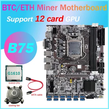 B75 12 Kortelę GPU BTC Kasybos Plokštė+G1610 CPU+Vėsinimo Ventiliatorius+SATA Kabelis 12XUSB3.0 Lizdas LGA1155 DDR3 RAM MSATA ETH Miner