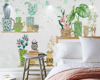 Beibehang Pasirinktinį fono paveikslėlį nuotrauka mažų šviežių ranka-dažytos bonsai, kaktusų sofa-lova, TV, pagalvėlė fone sienų freskomis 3d tapetai
