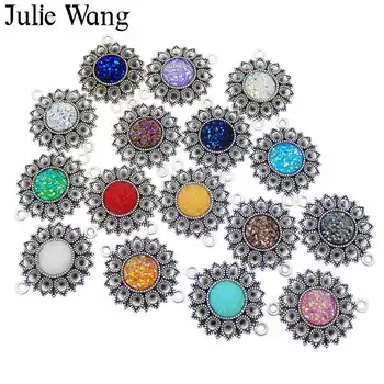 Julie Wang 10VNT 10mm Dervos Dirbtiniais Druzy Cabochon Jungtys Lydinio Gėlių Bazės Žavesio Karoliai Pakabukas Papuošalai Priėmimo Priedų