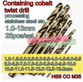 1.0-13.0 mm 25pcs/set HSS CO5% M35, kurių Sudėtyje yra kobalto Twist drill Perdirbimas, nerūdijančio plieno ir kt. Nemokamas pristatymas