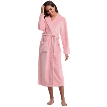 Moterų Kietas Flanelė Sleepwear Žiemos Atvartas, Chalatas, Šiltas Storas Chalatas Suknelė Koralų Vilnos Loungewear Moteriška Suknelė Kimono Homewear