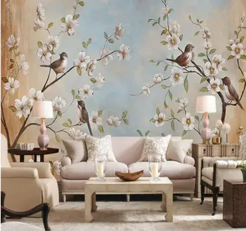 Custom Foto Tapetai, Freskos 3D Gėlių, Paukščių Persikų Aliejaus Tapybai Gyvenimo Kambario, Miegamasis Foną už Sienos 3 D Gėlių