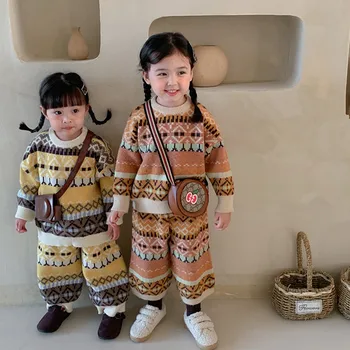 Merginos žiemos megztinis Kostiumas Vaikams Tiktų 2021Autumn prekės kūdikių Mergaičių Drabužius kūdikiams, mezgimo Megztinių Tiktų Vaikams Drabužių Rinkinys