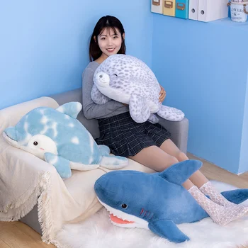 Didelis Minkštas Modeliavimas Mielas Ryklys&Delfinų&Seal Pliušiniai Žaislai Kawaii Įdaryti Vaikai Vaikai, Gražių Gyvūnų Pagalvę už Gimtadienio Dovanos