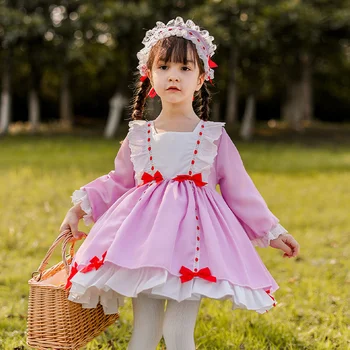 Lolita Girls Dress Nėrinių Vaikų Suknelė ilgomis Rankovėmis Suknelė Lankas Šalis Princesė Suknelė