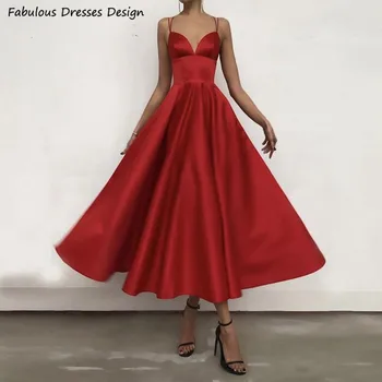 Raudona Satin A-line Bridesmaid Dresses Arbata Ilgis Spagečiai Dirželiai Criss Cross Backless Brangioji Kaklo Vestuvės Dress Vestido