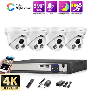 Namų 4K Ultra HD 8MP 5MP Saugumo kamerų Sistema, H. 265 4CH POE NVR Rinkinys Garso Įrašo Dome Vaizdo Stebėjimo, IP Kameros Set