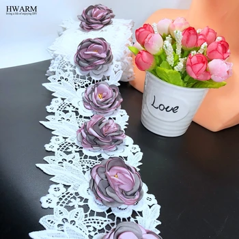 2yard Aukštos kokybės 11.3 cm 3D nėrinių audinio vestuvinė suknelė priedai sijonas su nėrinių rankų scalded audinys gėlių tuščiaviduriai NĖRINIAI