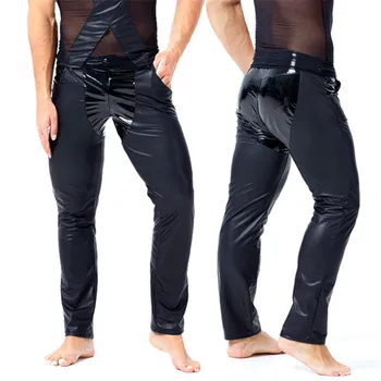 Seksualus apatinis Trikotažas Egzotinių Kelnes PU Latekso Catsuit Etape Clubwear Egzotinių Kelnės Gėjų Mens Plius Vyras