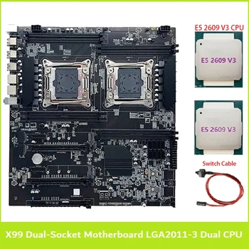 Desktop Board Juoda Plokštė LGA2011-3 Dual CPU Support RECC DDR4 Atmintį, 2XE5 2609 V3 CPU+Switch Kabelis