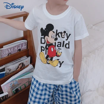 Disney Mickey Baby Girl Berniukas Medvilnės marškinėliai Vasaros Vaikų Apvalios Kaklo Palaidinukė trumpomis Rankovėmis Animacinių filmų Top Kūdikių Drabužiai 18M-12Y