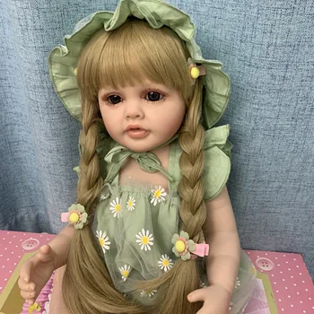 Viso Kūno Silikono Vinilo 55cm 22in Nekilnojamojo Reborn Baby Doll, Ilgi Plaukai Mergaičių Žaislas Gyvas Realus Princesė Bamblys Gražus Bebe