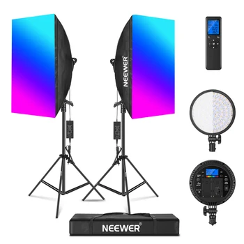 Neewer RGB LED Apšvietimo Rinkinys Su 2.4 G Nuotolinio: 2-Pack LED Šviesos Galva Su 3200~5600K Su Softbox, Stovėti Fotografijos Studija