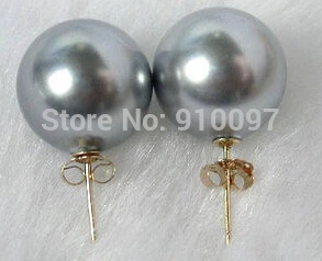 > DDstunning 12mm apvalios pilkos south sea shell perlų auskarai stud A0422 -Aukščiausios kokybės, nemokamas pristatymas
