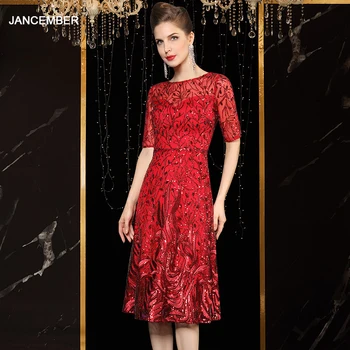 J11-3 jancember 2020 raudoną vakarinę suknelę trumpas o-kaklo pusė rankovės duobute china nėrinių užtrauktukas atgal elegantiška prom dress فساتين سهرات