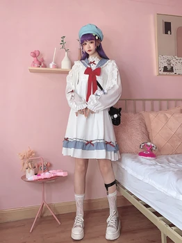 Japonijos saldus karinio jūrų laivyno nėrinių apykaklę lankas LOLITA loli cute girl dress nustatyti viktorijos suknelė kawaii girl gothic lolita jsk loli Princesė