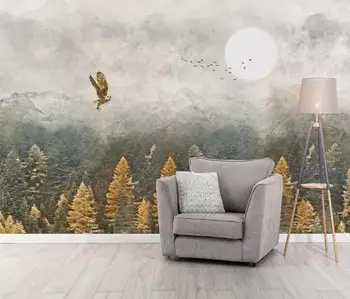 Custom 3D Tapetai, Freskos Šiaurės retro rūkas miško paukščių Sienos Meno Tapybos tapetai Gyvenimo Kambario, Miegamasis Foto tapetų