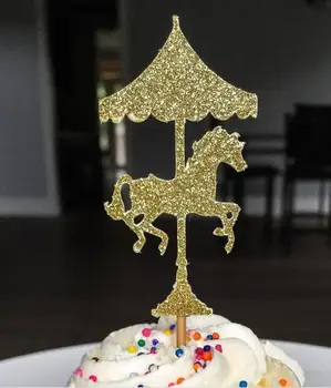 Blizgučiai Karuselė Arklių vaikams gimtadienio cupcake rėžtuvės krikšto Krikštynų šalis dekoro spurga maisto susitvarko