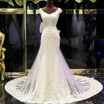 2023 Naujas Elegantiškas Vestuvių Suknelė Iliuzija Balta Backless Nėrinių Undinė Bžūp Rankovėmis Lankas Varčios Vestuvinės Suknelės Vestido De Noiva