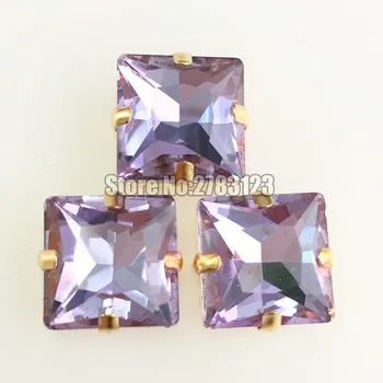 Nemokamas pristatymas 20pcs/pak Aukso apačioje crystal violet Kvadrato formos flatback AAA+ Stiklo Kristalų siūti letena cirkonio SWZJ015