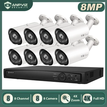 Anpviz 8CH 4K NVR 8MP 4X POE Kulka IP Kameros Home/Lauko Apsaugos Sistemų Komplektai H. 265 ONVIF CCTV Vaizdo Stebėjimo NVR Rinkiniai