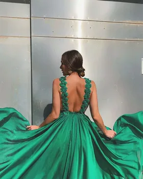 Seksualus Žalia Backless Rankovių Kokteilių Suknelės Linijos, Backless Prom Dresses 2022 Moterų Elegantiškas Ilgas Vestido De Noche Vakare Mantija