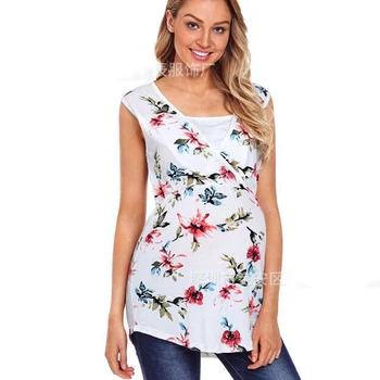 Nėščioms moterims marškinėliai Gėlių Spausdinti motinystės Viršūnes drabužius nėščioms moterims, Nėščios Moterys, Krūtimi Drabužių 2019 naujas