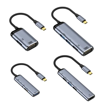 Tipas-C HUB USB3.1 VGA į PD100W Greitai Tipas-C Docking Station USB Adapteris, Splitter Aliuminio Lydinys