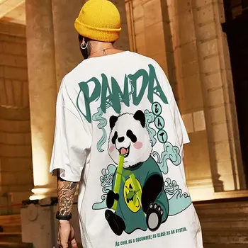 2021 Naujas Kinų Stiliaus Vyrų Marškinėliai Vasarą Pasisekė Panda Spausdinti trumpomis Rankovėmis T shirts Hip-Hop Atsitiktinis Viršūnes Tees Streetwear