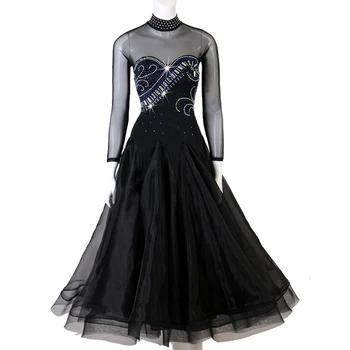 Standartinių Sportinių Šokių Suknelės Juodas Suaugusiems Aukštos Kokybės Dizaino Ilgomis Rankovėmis Elegantiškas Pramoginiai Konkurenciją Šokių Suknelė Moterims