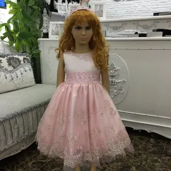 2020 naujas mados vaikiški drabužiai, Vaikų podiumo nėrinių suknelė granulių festivalis veiklos kostiumas rožinė princesė