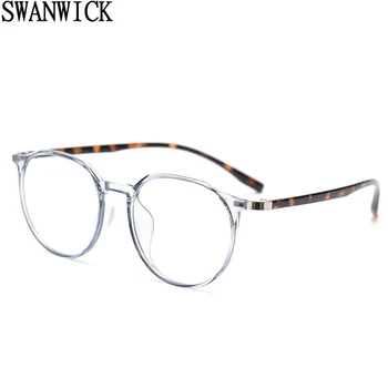 Swanwick korėjos mados tr90 akinius daugiakampio vyrams, aišku objektyvas derliaus apvalių akinių rėmeliai moterų ultralight juoda pilka unisex