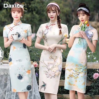 Tradicinis Kinų Cheongsam Suknelė Moteris Senovės Derliaus Qipao Lady Slim Retro Šalis Mini Suknelės Rytų
